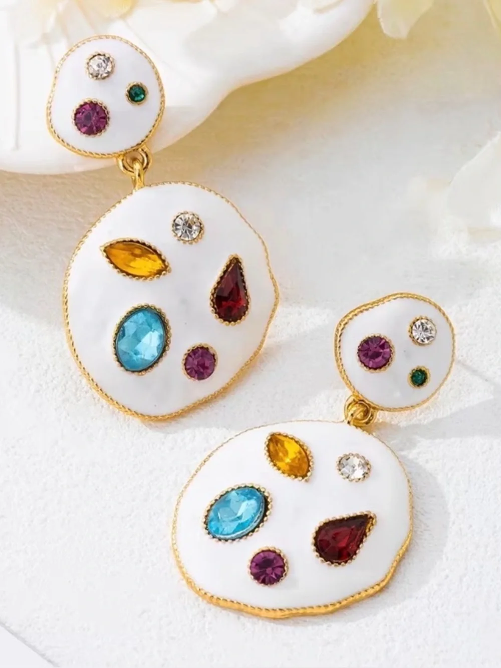 Stylish Colorful Rhinestone Irregular Statement Earrings | Glamorous Gold-Tone